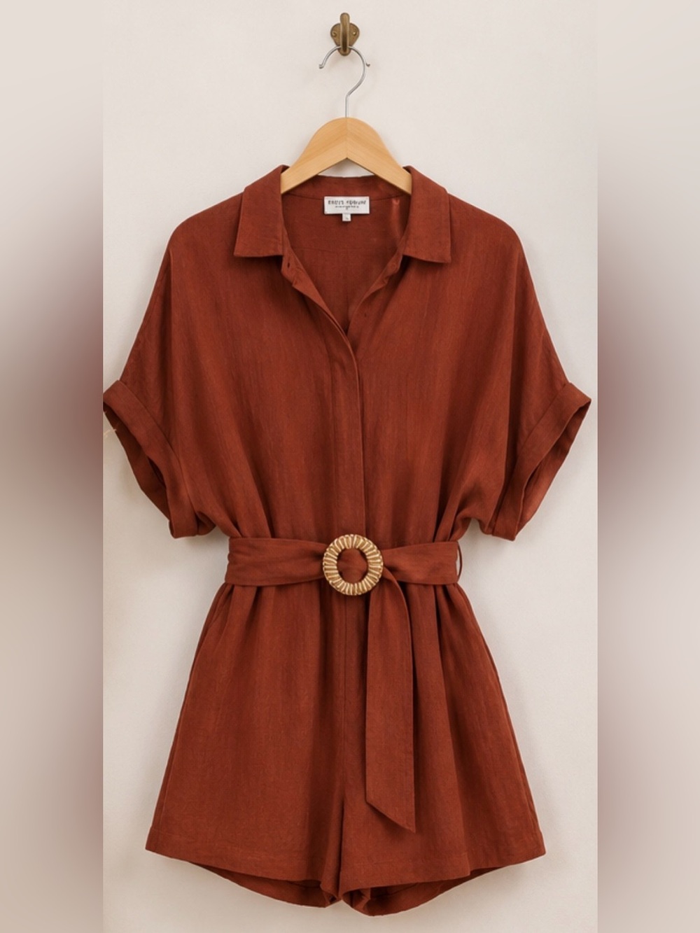 Dress Forum Rust Belted Romper Boho Button Front NWT Size Large - Picture 3 of 13